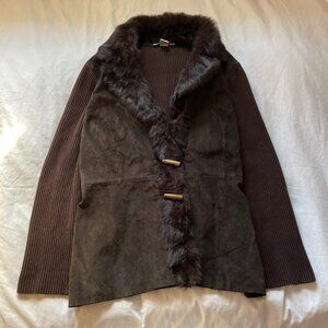 Brown Leather and Rabbit Fur Light Jacket